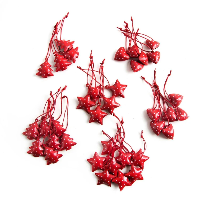 36 Mini Weihnachtsanhänger rot weiß Herz Stern Baum Anhänger - kleine Geschenkanhänger