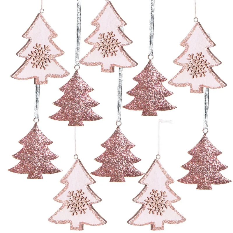 10 weihnachtliche Anhänger rosa pink glitzernd - Christbaumanhänger aus Holz & Metall
