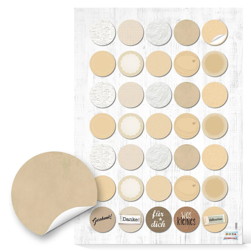 Etiketten zum Beschriften - rund beige weiß natur - 3 cm Markierungspunkte neutral