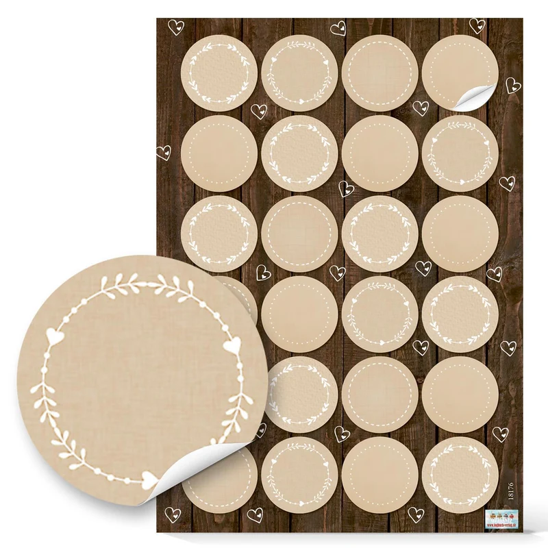 Logbuch-Verlag 24 beige natur Aufkleber leer blanko zum Beschriften Etiketten neutral rund 4 cm
