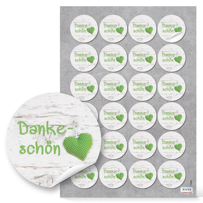 24 DANKESCHÖN DANKE grün weiß HERZ GEPUNKTET Aufkleber rund Deko Verpackung Geschenke Hochzeit Kommunion Geburtstag Fest Geschenkaufkleber Sticker Etiketten hellgrün