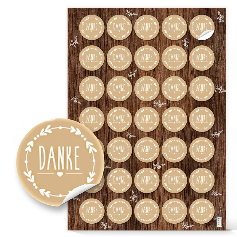 Logbuch-Verlag 140 runde DANKE Aufkleber beige natur weiß Vintage Look Sticker zum Basteln Verzieren Dankeschön Geschenk Dankeskarte Hochzeit Geburtstag Taufe