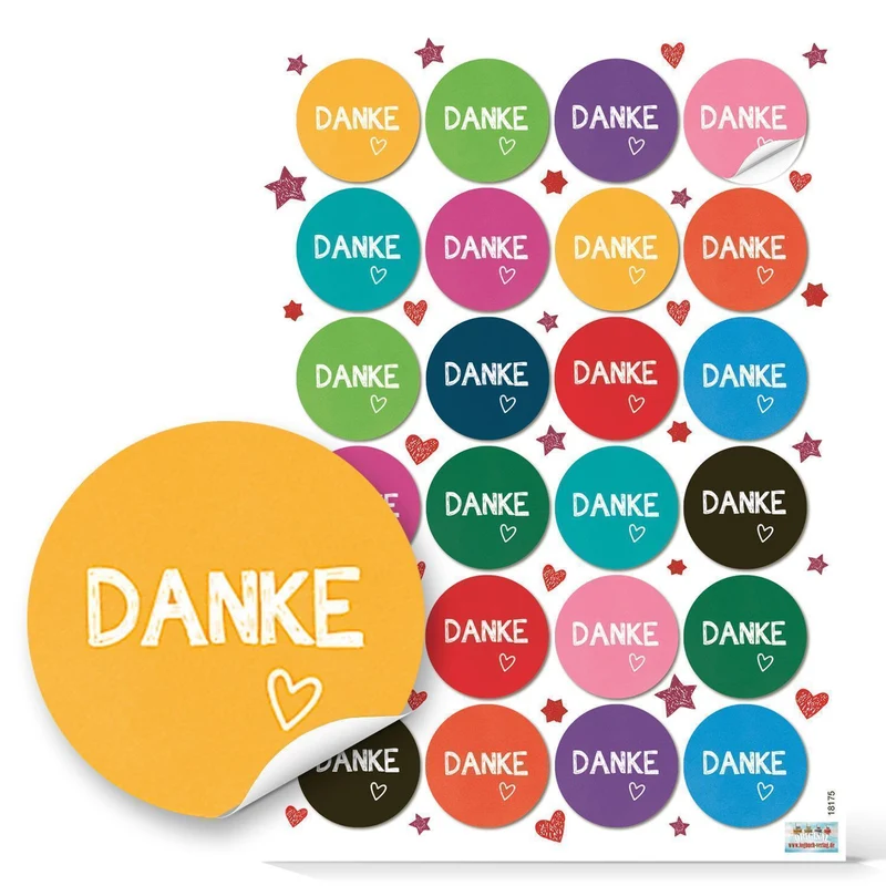 Logbuch-Verlag 24 DANKE Aufkleber bunt 4 cm Dankesaufkleber Dankeschön Sticker - Geburtstag Hochzeit Kommunion Firmenfeier Jubiläum