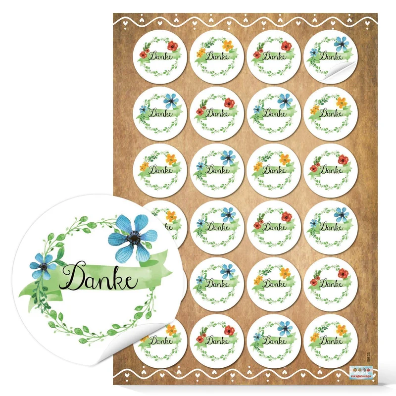 Logbuch-Verlag 24 kleine DANKE Aufkleber rund 4 cm grün blau weiß Dankeschön Geschenk Kunden Gäste Verpackung Blumen Dankeaufkleber