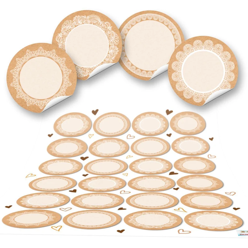24 keine runde blanko leere beige natur hell-braun weiß Haushalts-Etiketten SPITZE Gewürzetiketten Gewürz-Aufkleber beschreibbar selbstklebende Namens-Aufkleber Verpackung Adventskalender basteln 4 cm