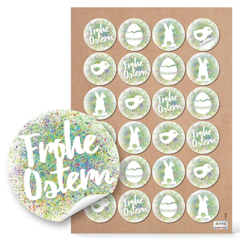 24 Stück runde grün weiße Osteraufkleber 4 cm FROHE OSTERN selbstklebende Aufkleber Sticker Etiketten - Verpackung Ostergeschenk Papier Osterdeko Osterverpackung der give-away Osterhase
