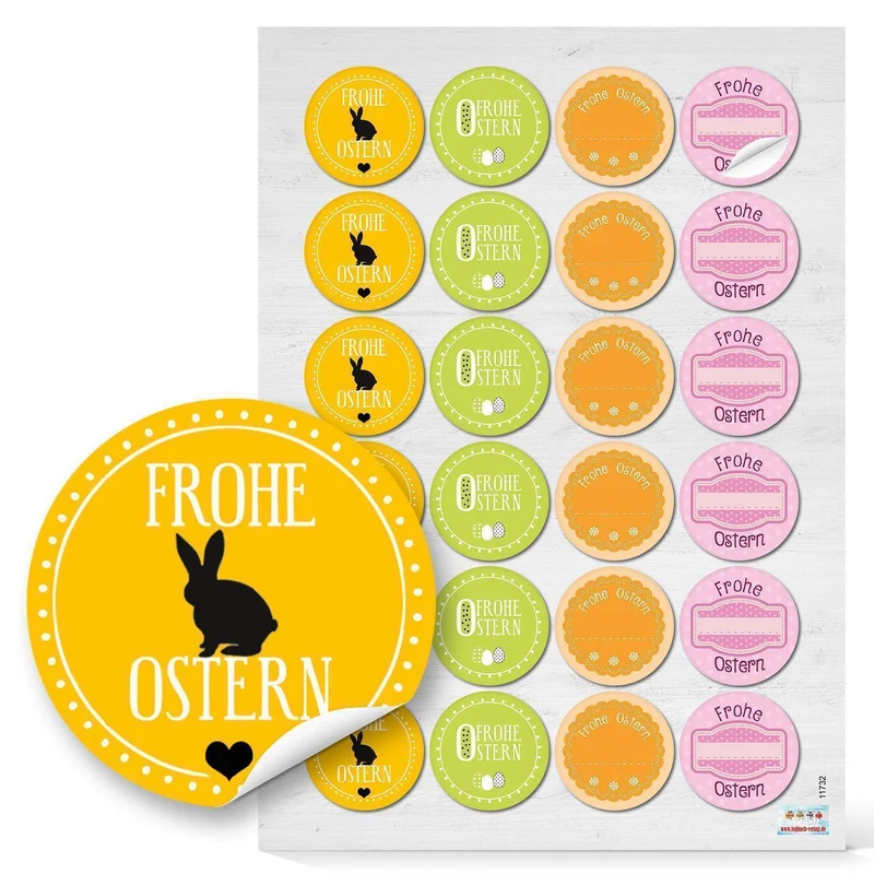 Set 24 Stück gelb grün rosa pink orange Osteraufkleber FROHE OSTERN Sticker mit Osterhase selbstklebende Etiketten als Osterdeko zum Aufkleben auf Ostergeschenke Mitgebsel Verpackung Kunden