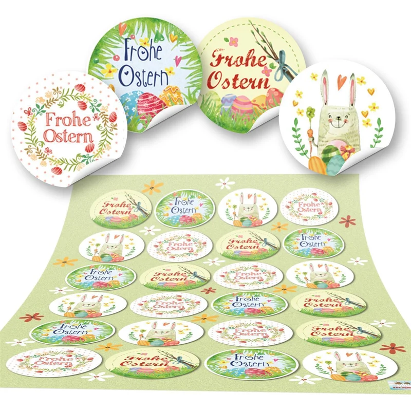 Logbuch-Verlag 24 Frohe Ostern Aufkleber Osterhase Osterdeko bunt Osteraufkleber rund zur Verpackung für Kindergeschenke Geschenke Give-Away grün gelb pink