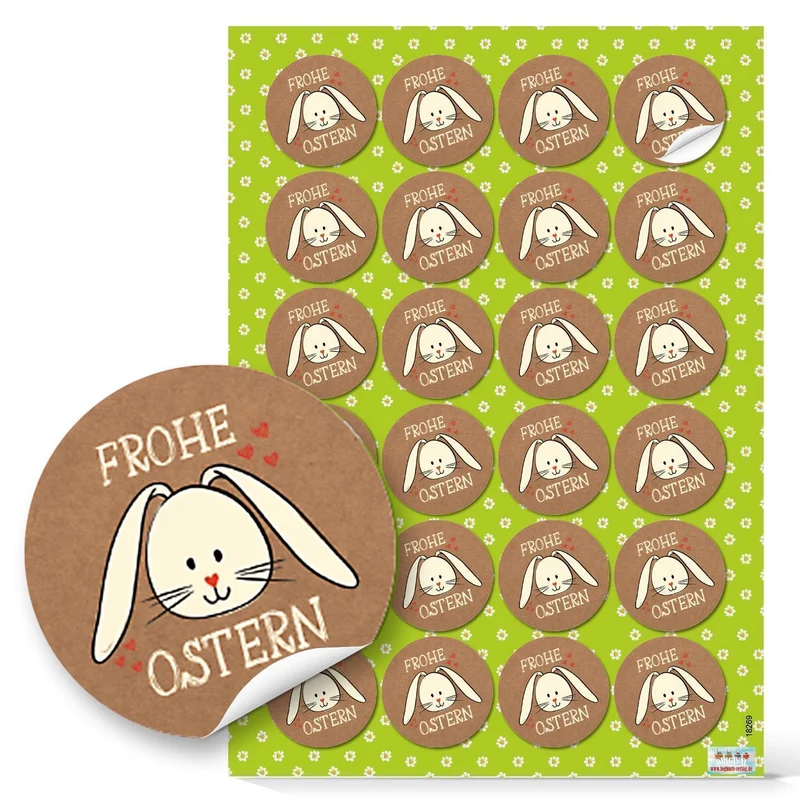 Logbuch-Verlag 24 Osteraufkleber Osterhase Frohe Ostern Deko Aufkleber Hase 4 cm rund natur beige rot
