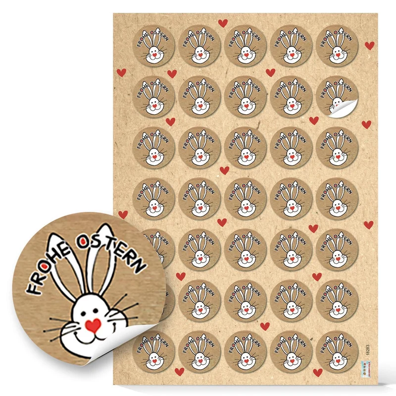 Logbuch-Verlag Frohe Ostern 140 runde Aufkleber Osterhase Frohe Ostern Deko Herz rot beige natur 3,2 cm Sticker