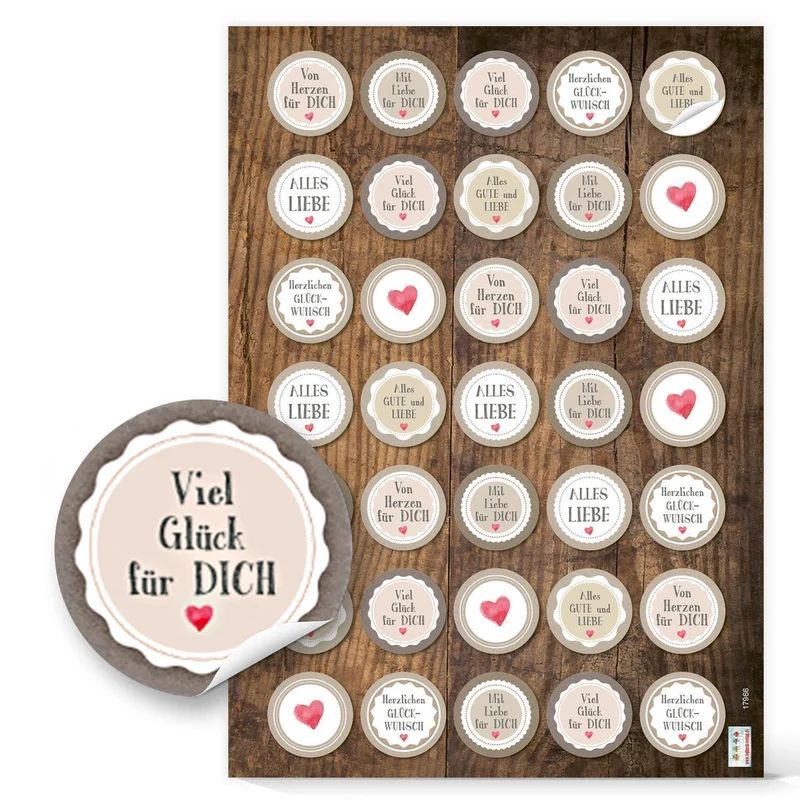 Logbuch-Verlag 140 Glückwunsch Aufkleber Vintage ALLES GUTE Liebe Herzen in beige rot grau - zum Basteln Verzieren Geburtstag Geschenke Verpackung Geschenkverpackung