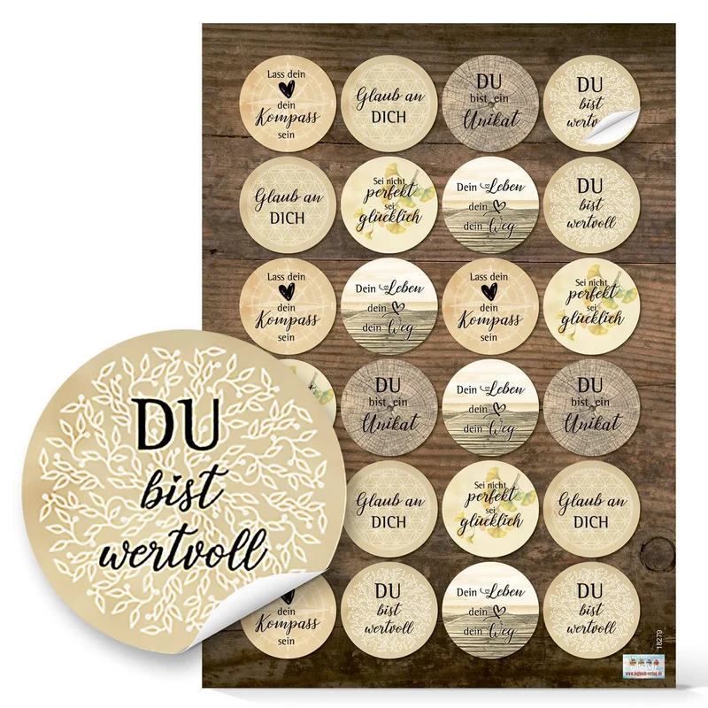 Logbuch-Verlag 24 Aufkleber MOTIVATION Sprüche Weisheiten Statements vintage natur Kraftpapier Look rund 4 cm