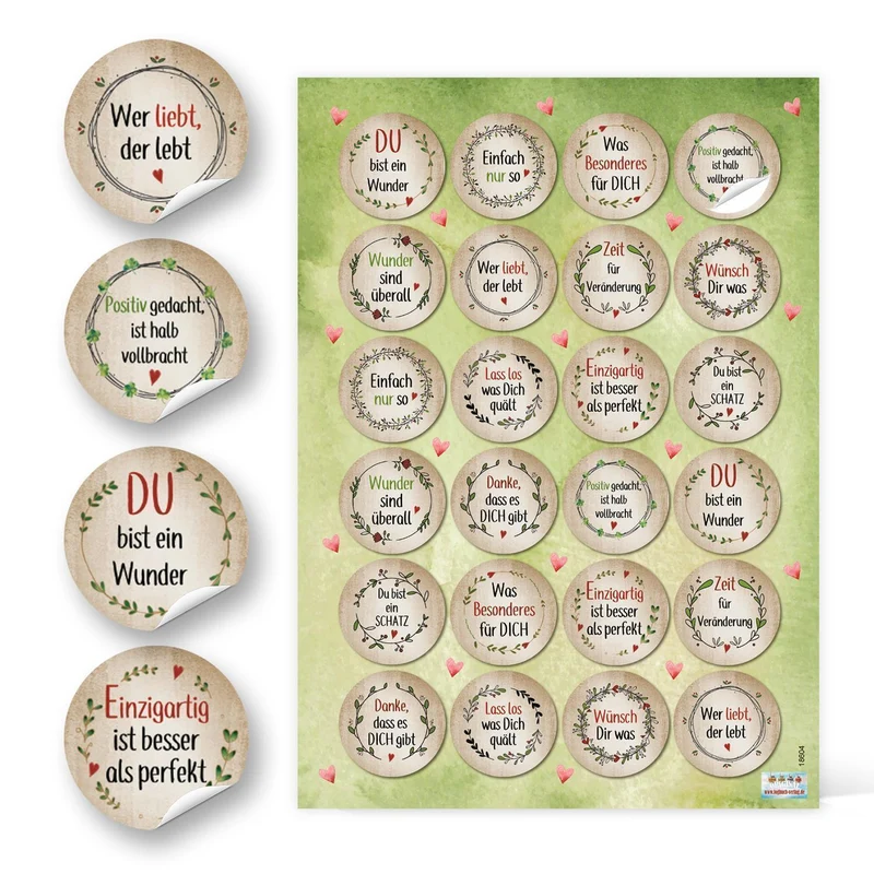 Logbuch-Verlag 24 Motivationsaufkleber Sprüche Aufkleber beige grün rot - gute Wünsche positive Gedanken Motivation Geschenkaufkleber