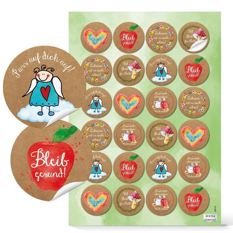 Logbuch-Verlag 24 Aufkleber Gesundheit Ø 4 cm gute Wünsche Alles Gute Bleib Gesund - bunte Sticker zum Mut machen Motivation Kraft Glück in einer schweren Zeit