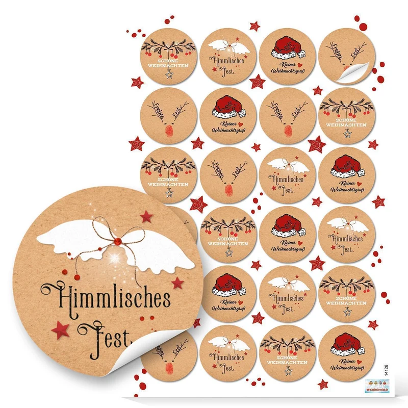 Logbuch-Verlag 24 Weihnachtsaufkleber rund rot weiß natur schwarz Geschenk-Aufkleber Verpackung Weihnachtsgeschenke Sticker Etiketten 4 cm Weihnachtsverpackung