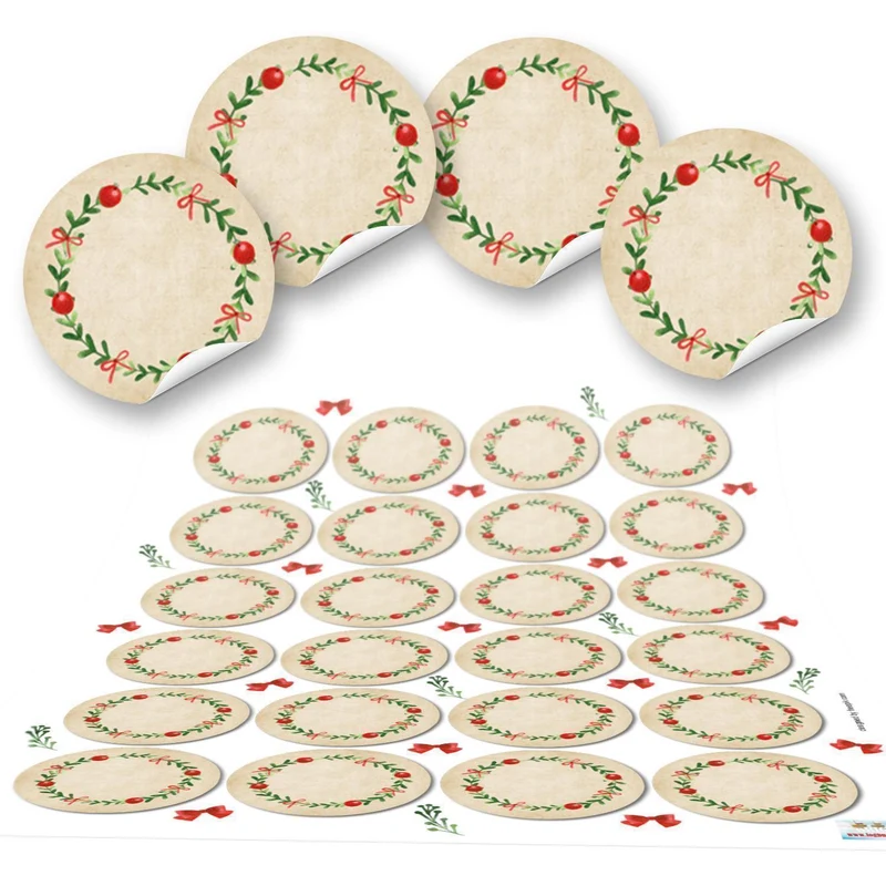 24 runde Kraftpapier ROT GRÜN blanko natur KRANZ Etiketten vintage Weihnachten 4 cm Geschenk-Aufkleber Sticker weihnachtlich Gewürzetiketten Gläser Marmeladen