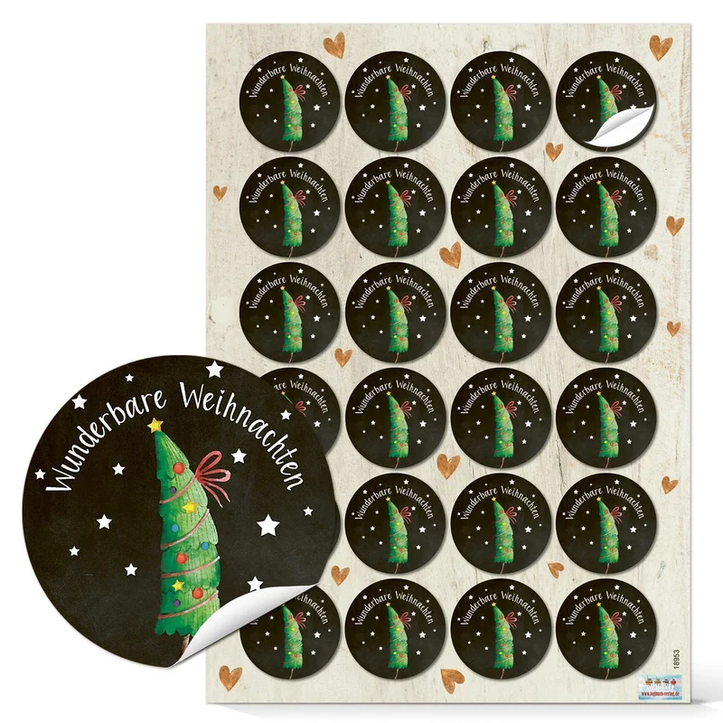 Logbuch-Verlag 24 Aufkleber WUNDERBARE WEIHNACHTEN Text Sticker Weihnachtsaufkleber 4 cm rund Etiketten selbstklebend Verpackung Weihnachtsgeschenke