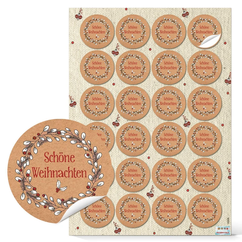 Logbuch-Verlag 24 kleine runde Weihnachtsetiketten zum Aufkleben auf Weihnachten Geschenke Sticker für die Weihnachtsverpackung Etiketten Verpackung Kraftpapier