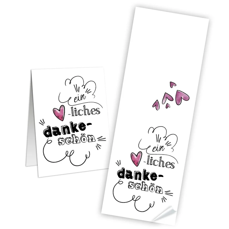 10 große lange Aufkleber EIN HERZLICHES DANKE-SCHÖN Herz rot pink 7 x 21 cm Banderole schwarz weiß Geschenkaufkleber Sticker selbstklebend Etikett Verpackung