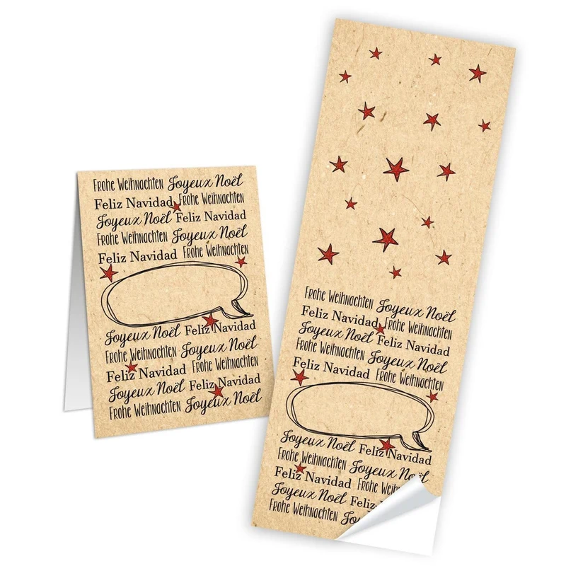 Logbuch-Verlag 10 Aufkleber Frohe Weihnachten Weihnachtsaufkleber 5 x 14,8 cm rot beige natur Etiketten Geschenkaufkleber f. Papiertüten Verpackung