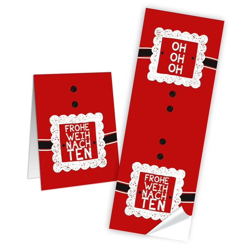 10 Weihnachtsaufkleber rot schwarz weiß HO HO HO Santa FROHE WEIHNACHTEN Aufkleber 5 x 14,8 cm selbstklebende Sticker Banderolen Geschenkaufkleber Verpackung Papiertüten zukleben