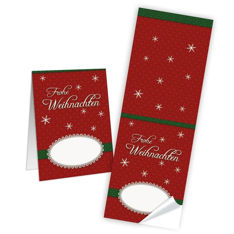 10 Weihnachtsaufkleber Geschenkaufkleber FROHE WEIHNACHTEN rot weinrot grün weiß Aufkleber 5 x 14,8 cm für Verpackung Geschenke give-away Kundengeschenke Papiertüten verschließen
