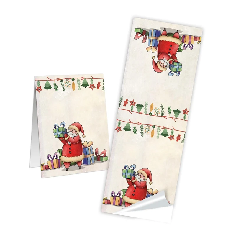 10 lange Weihnachtsaufkleber SANTA WEIHNACHTSMANN NIKOLAUS rot grün beige Aufkleber Weihnachten 5 x 14,8 cm kleine Geschenkaufkleber Verpackung Geschenke weihnachtlich Papiertüte zukleben
