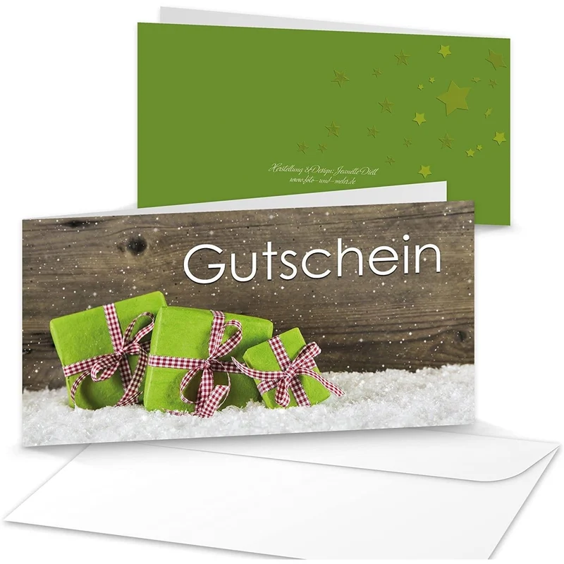 Logbuch-Verlag 10 Gutscheine Weihnachten Kundengutschein Geschenkgutschein 21 x 10,5 cm DIN MIT KUVERT Einkaufsgutschein weihnachtlich hell grün weiß rot