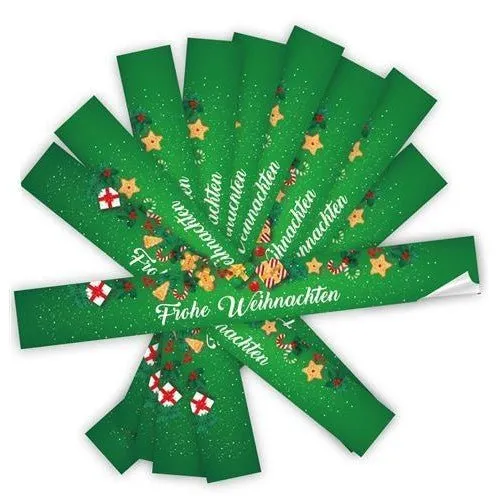 Logbuch-Verlag 10 lange Weihnachtsaufkleber 5 x 42 cm Geschenkverpackung Weihnachten verschließen Aufkleber FROHE WEIHNACHTEN grün rot
