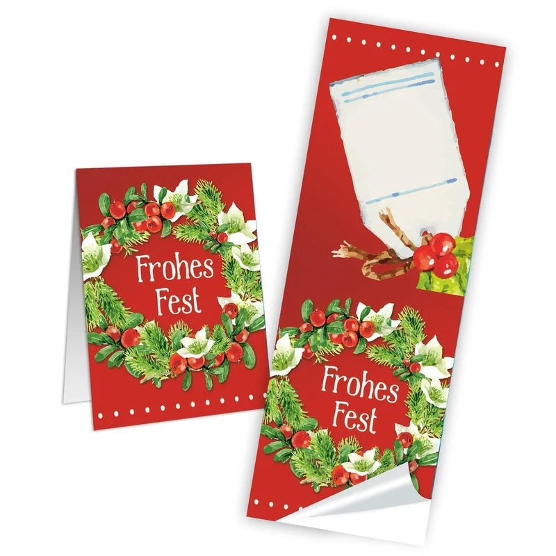 Logbuch-Verlag 10 Weihnachtsaufkleber rot grün FROHES FEST 5 x 14,8 cm beschriftbare Sticker lange Aufkleber Geschenkverpackung Weihnachten Weihnachtsgeschenk