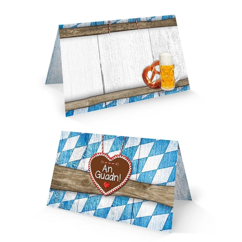 Bayerische Tischkarten in blau-weißer Holz-Optik mit Bayernraute