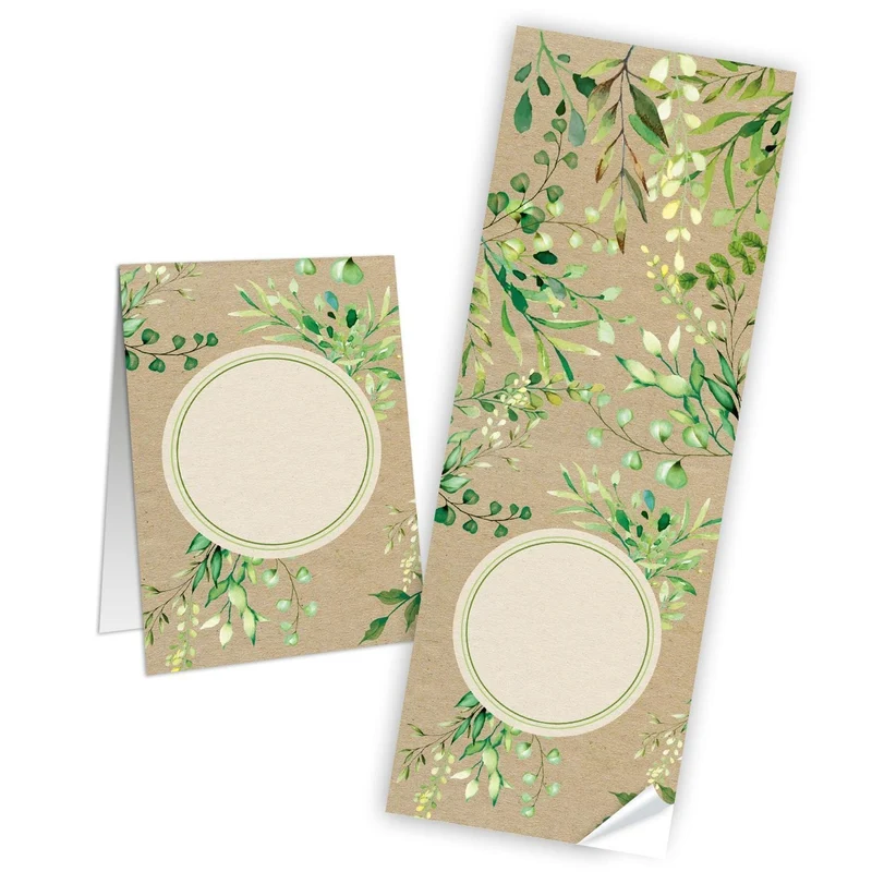 Logbuch-Verlag 10 Geschenkaufkleber natur braun grün Blätter 7,2 x 21 cm beschriftbare Sticker Etiketten f. Geschenke Geschenkverpackung Hochzeit Geburtstag