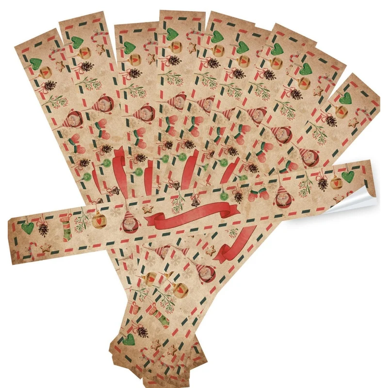 Logbuch-Verlag 10 Vintage Weihnachtsaufkleber extra groß zum Beschriften braun rot 5 x 42 cm - XXL Aufkleber für Weihnachtsschachteln