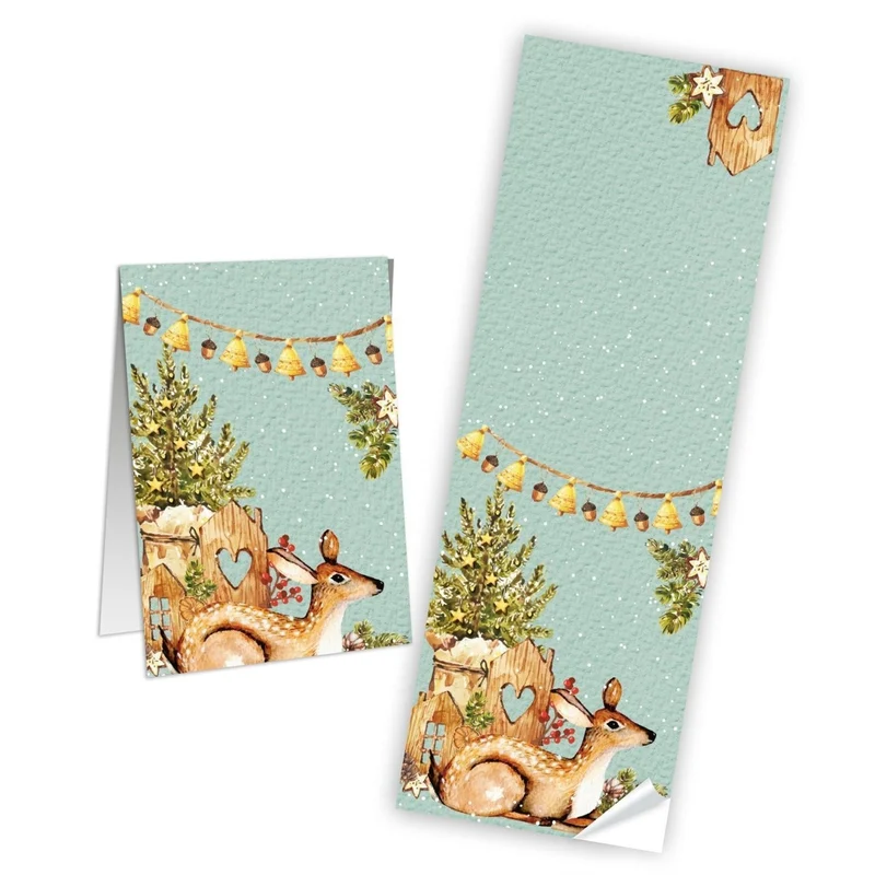 Logbuch-Verlag 10 große Geschenkaufkleber natur mintgrün weihnachtlich mit Reh-Motiv - Weihnachtsaufkleber 7,2 x 21 cm Hygge-Stil zum Beschriften
