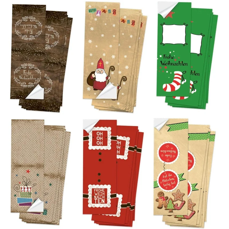 Weihnachtsaufkleber Set - 6 x 10 weihnachtliche Aufkleber mit und ohne Text 5 x 14,8 cm