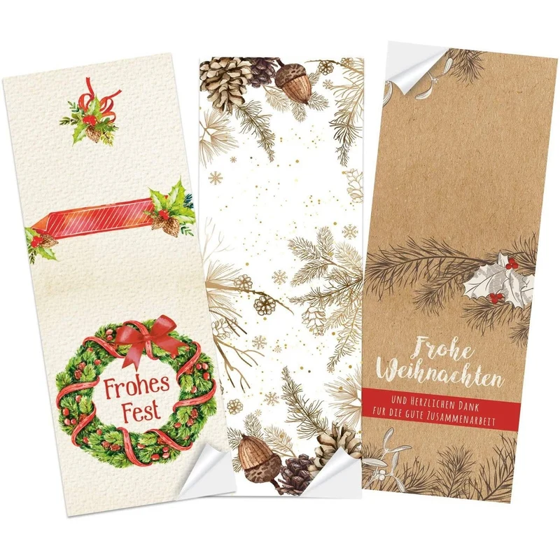 Logbuch-Verlag 30 lange Weihnachtsaufkleber mit Text - weihnachtliche Aufkleber zum Beschriften als Verschluss Verzierung für Verpackungen