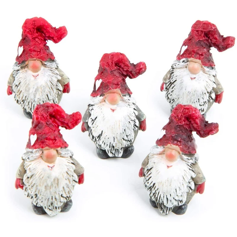 5 kleine Wichtelfiguren rot weiß grau - kleines Wichtelgeschenk