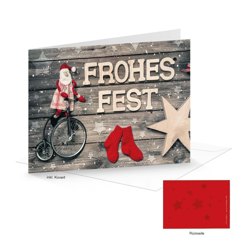 Weihnachtskarten DIN A6 quer Klappkarten Frohes Fest rot braun + Briefumschläge 10 Stück