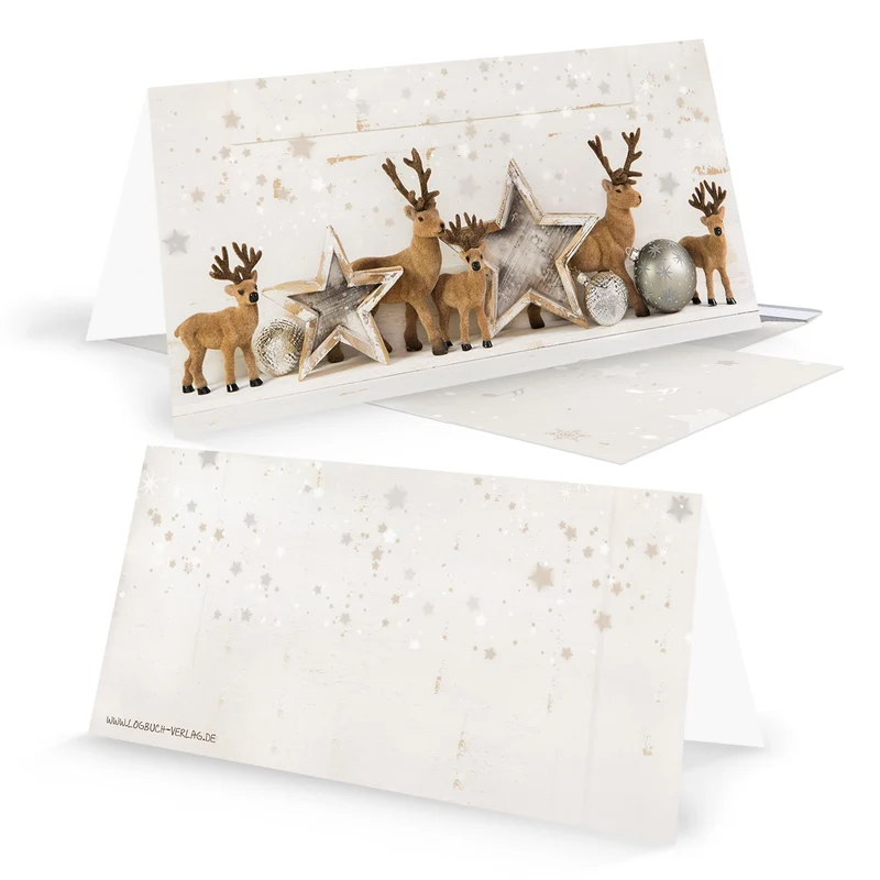 Umschläge & Weihnachtskarten DIN lang Klappkarten beige braun gold mit Hirsch-Motiv Shabby Chic 10 Stück