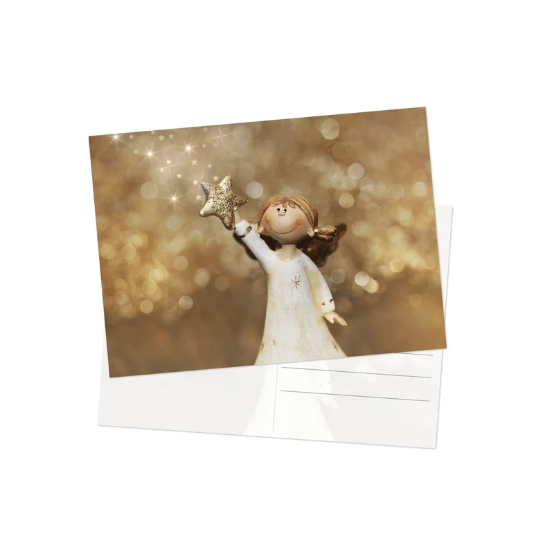 Postkarten Weihnachten DIN A6 quer Schutzengel Christkind-Motiv gold weiß 10 Stück