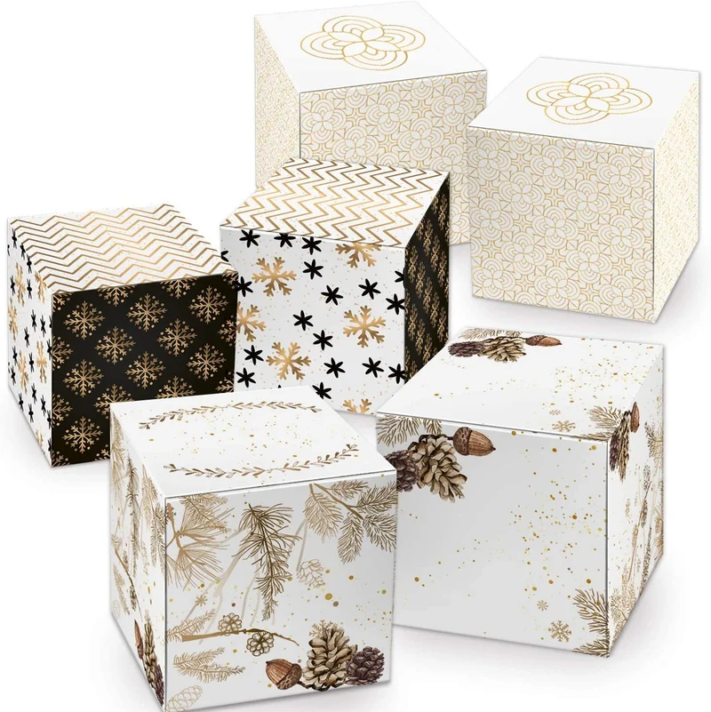 15 kleine Geschenkboxen Weihnachten Set weiß gold schwarz