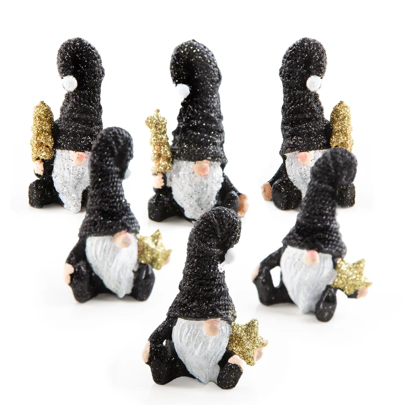Wichtelfiguren aus Polyresin 8 cm schwarz weiß gold 6 Stück