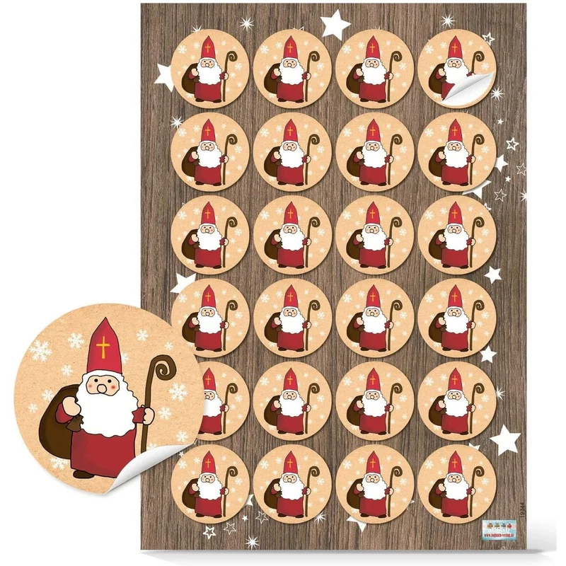 Logbuch-Verlag 96 kleine Nikolaus Aufkleber beige rot weiß - rund 4 cm - Nikolausaufkleber Weihnachtsmann Sticker als Verzierung für Nikolausgeschenke