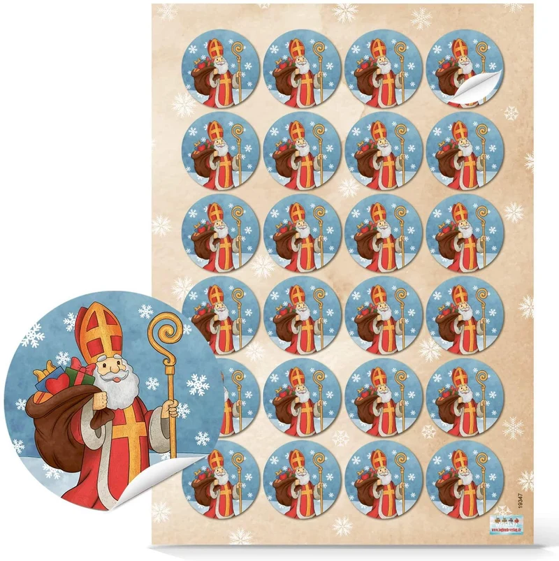 Logbuch-Verlag 48 selbstklebende Aufkleber HEILIGER NIKOLAUS - rund 4 cm blau rot gold - Nikolausaufkleber Geschenk Verpackung verzieren für Kinder