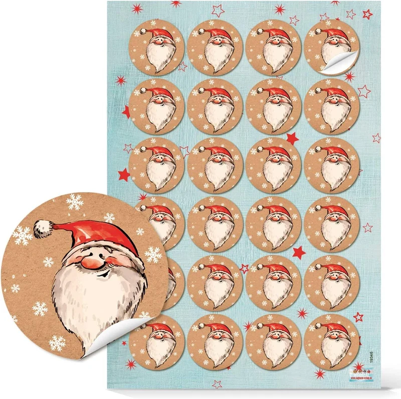 Logbuch-Verlag 96 Weihnachtsmann Nikolaus Aufkleber rund 4 cm - Geschenkaufkleber Weihnachten Nikolausgeschenk rot weiß beige für Kinder Kunden Mitarbeiter