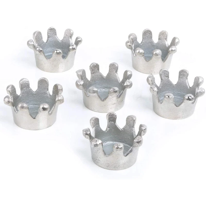 6 Teelichthalter Kronen aus Aluminium silber - Tischdeko 7 x 4 cm
