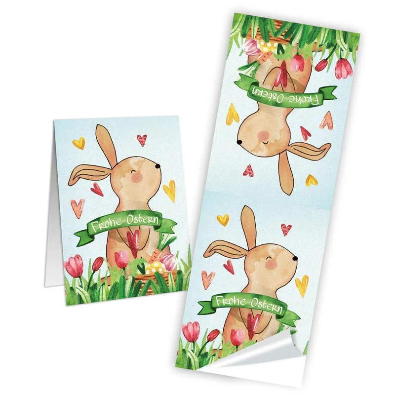 Logbuch-Verlag 10 Frohe Ostern Aufkleber Osterhase Osterdeko bunt Osteretiketten 5 x 14,7 cm zur Verpackung für Kindergeschenke Geschenke Give-Away Tafel Kreide rot grün braun gelb blau