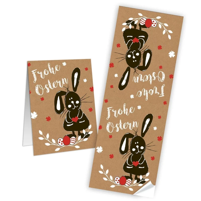 Logbuch-Verlag 10 Frohe Ostern Aufkleber Osterhase Osterdeko Osteretiketten 7,2 x 21 cm zur Verpackung für Kindergeschenke Geschenke Give-Away Tafel Kreide schwarz weiß rot braun