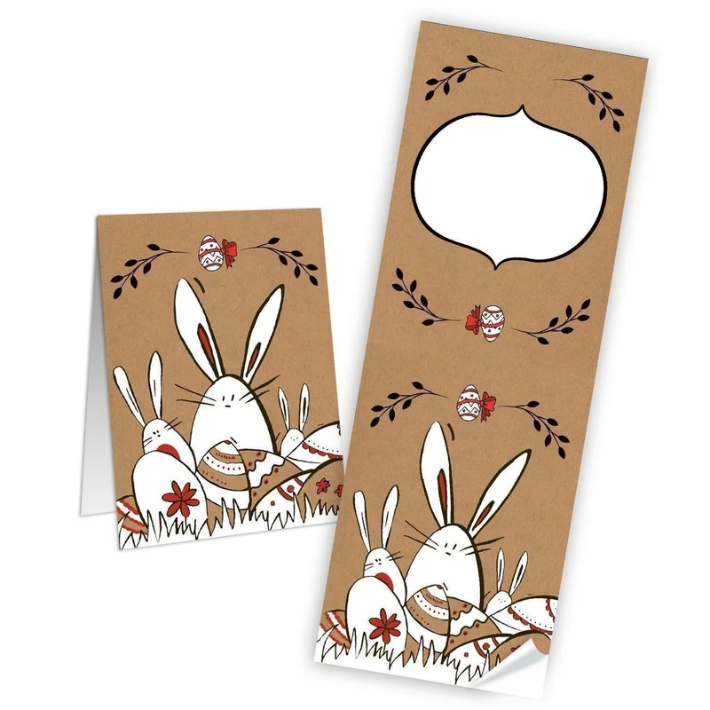 Logbuch-Verlag 10 Frohe Ostern Aufkleber Osterhase Osterdeko Osteretiketten Osteraufkleber 7,2 x 21 cm Verpackung Geschenke beschriftbar Geschenkaufkleber Natur rot weiß schwarz braun