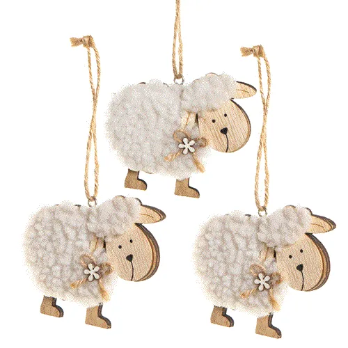 3 Schafe als Osterhanhänger 9 x 7 cm - Dekoration Ostern Frühling natur weiß